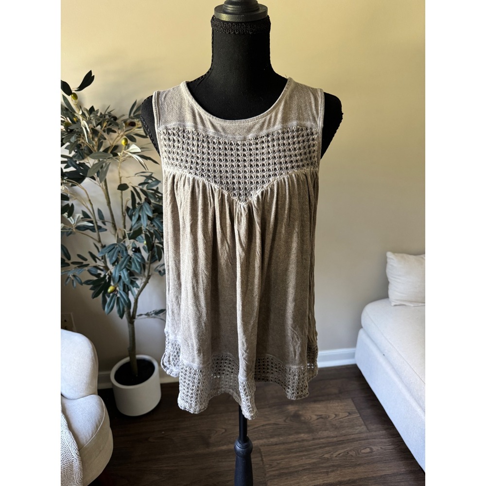 Altar'd State Womens Small Taupe Brown Crochet Knit Boho Sleeveless Flowy Top